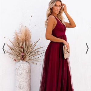 Luxxel Tulle Dress in Wine